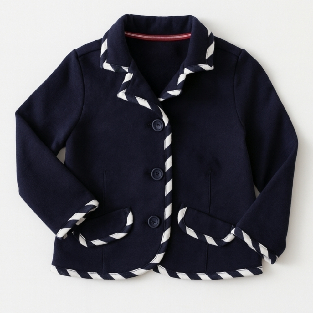 Hanna Andersson 100% Cotton Navy Blazer With Stripe Trim Accents